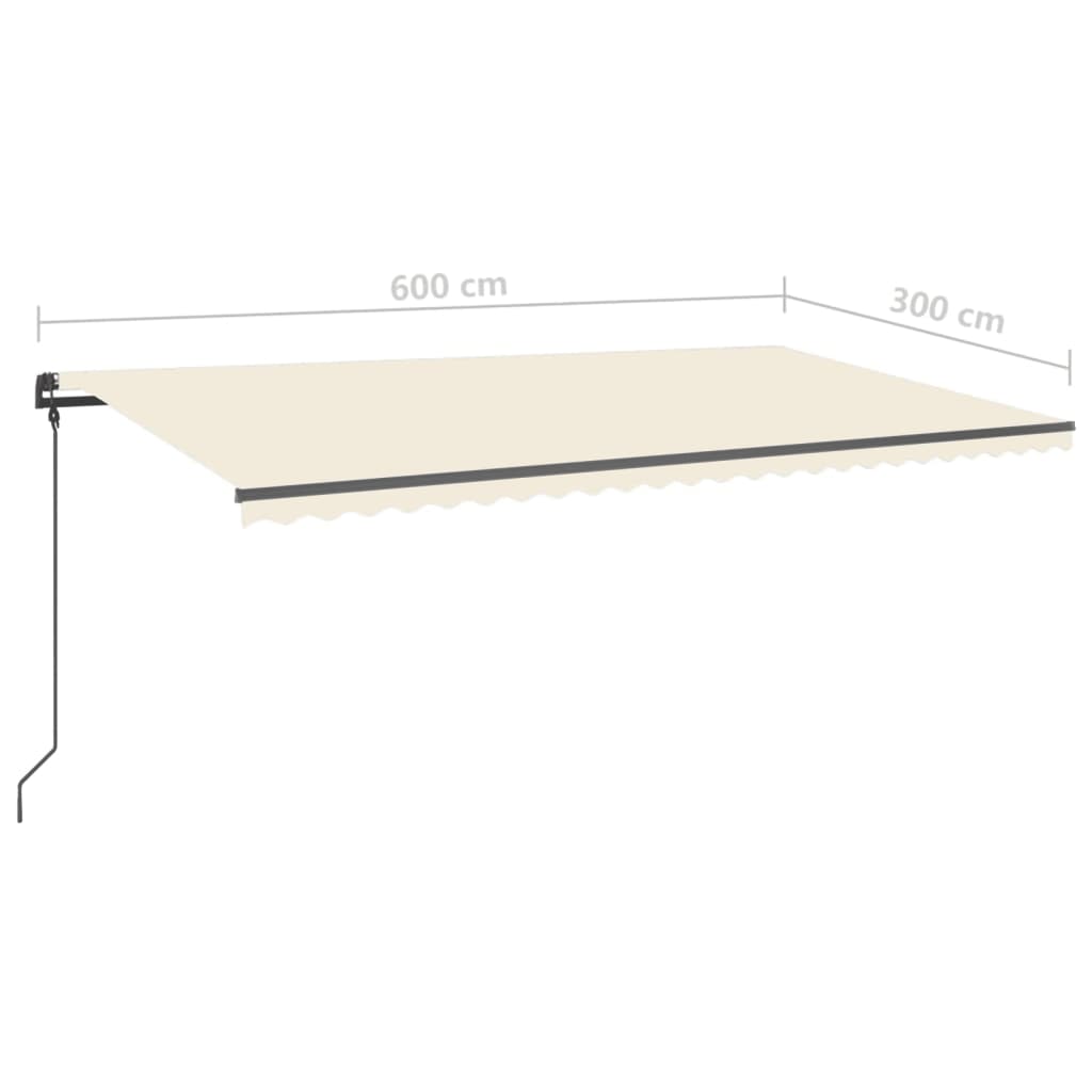 vidaXL Manual Retractable Awning with LED 6x3 m Cream