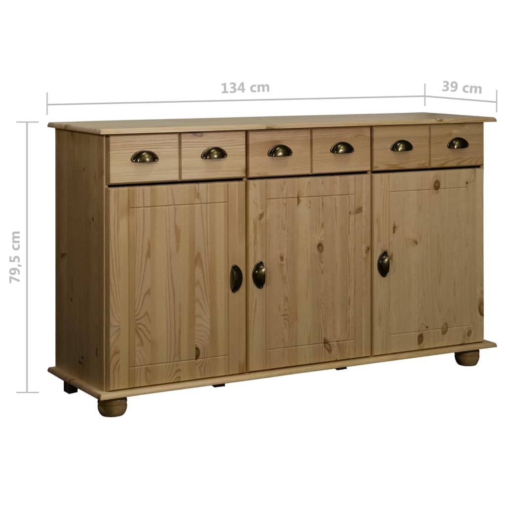vidaXL Sideboard 134x39x79.5 cm Solid Pine Wood