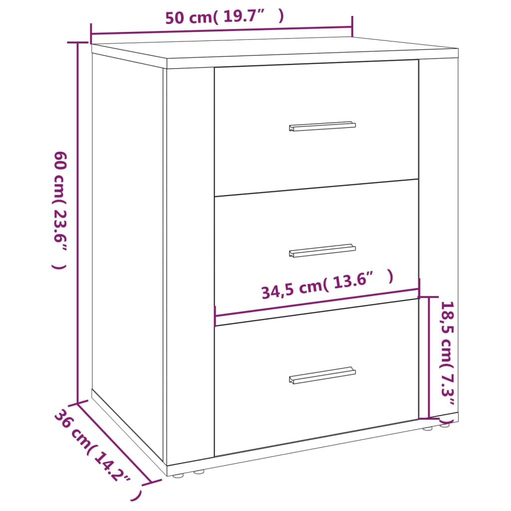 vidaXL Bedside Cabinet Black 50x36x60 cm Engineered Wood