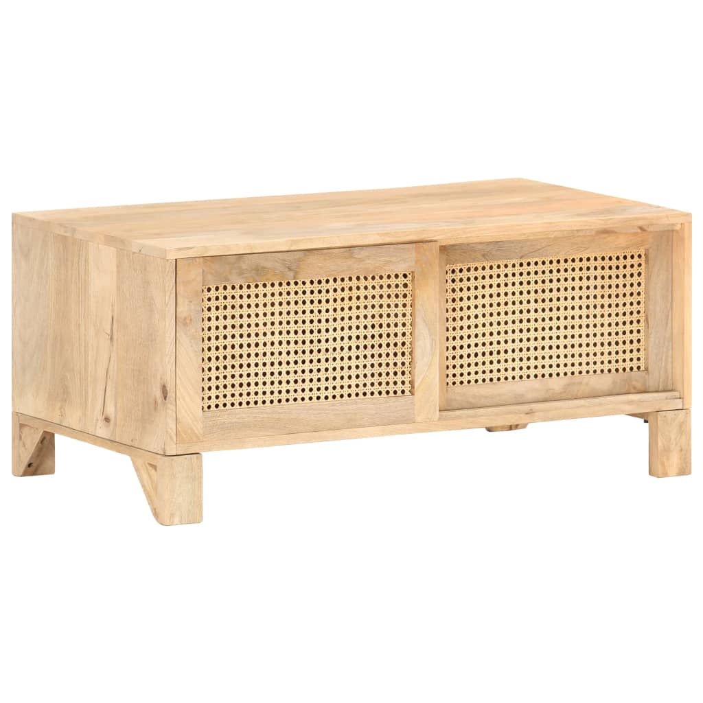 vidaXL Coffee Table 90x50x40 cm Solid Mango Wood and Natural Cane