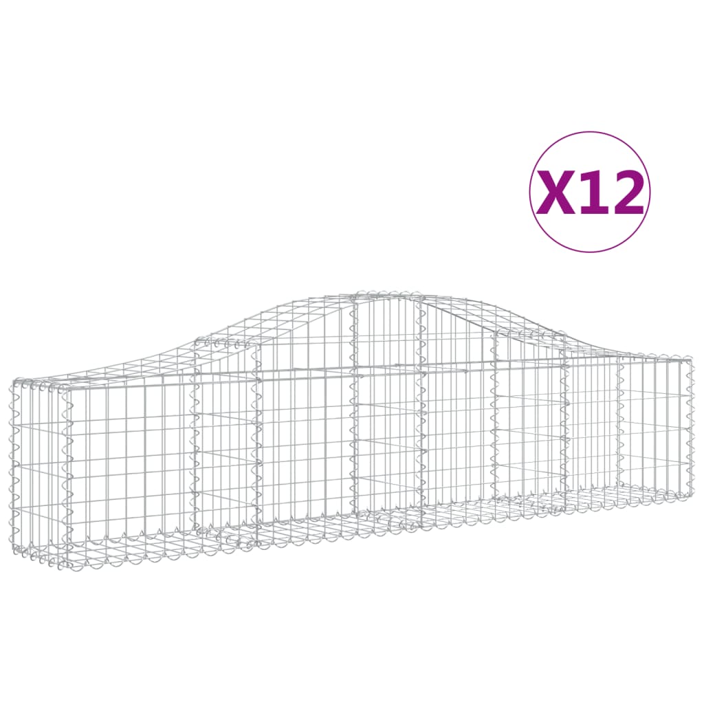 vidaXL Arched Gabion Baskets 12 pcs 200x30x40/60 cm Galvanised Iron