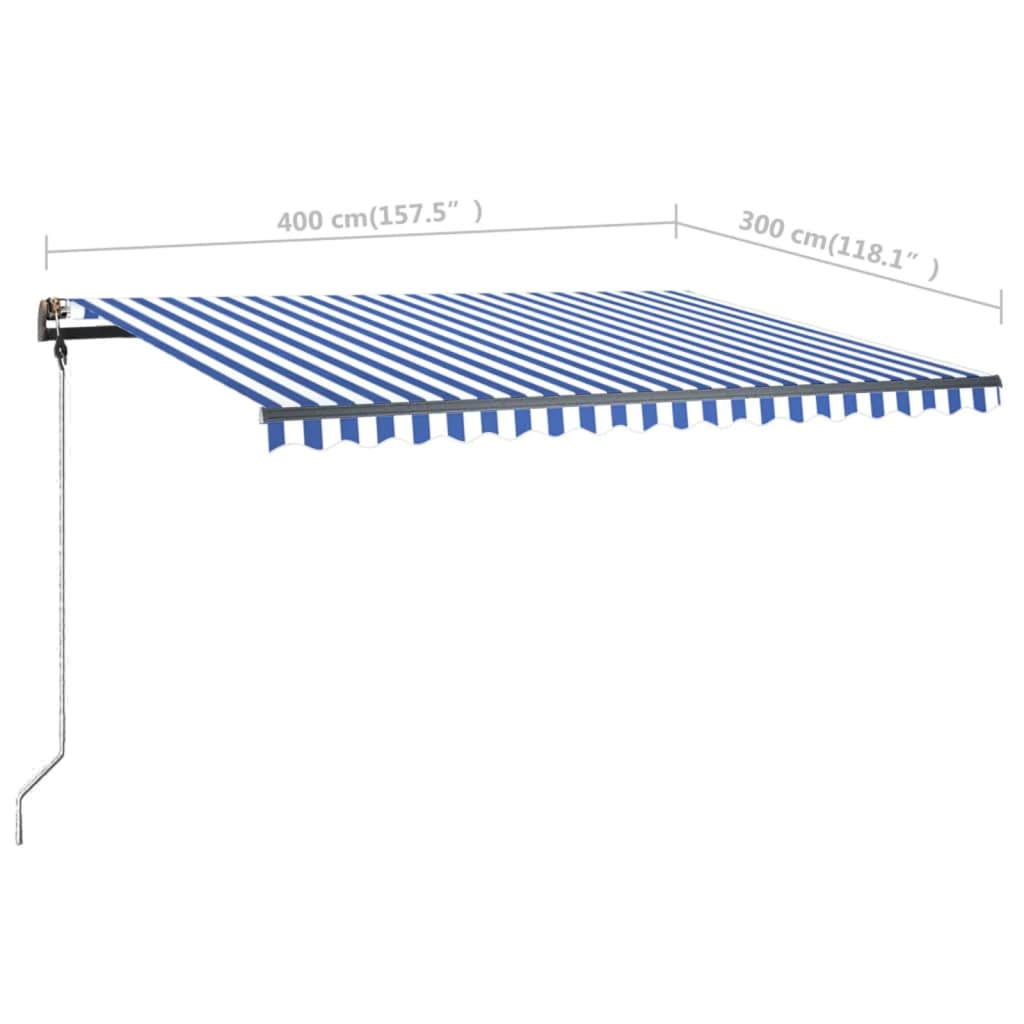 vidaXL Manual Retractable Awning with LED 400x300 cm Blue and White