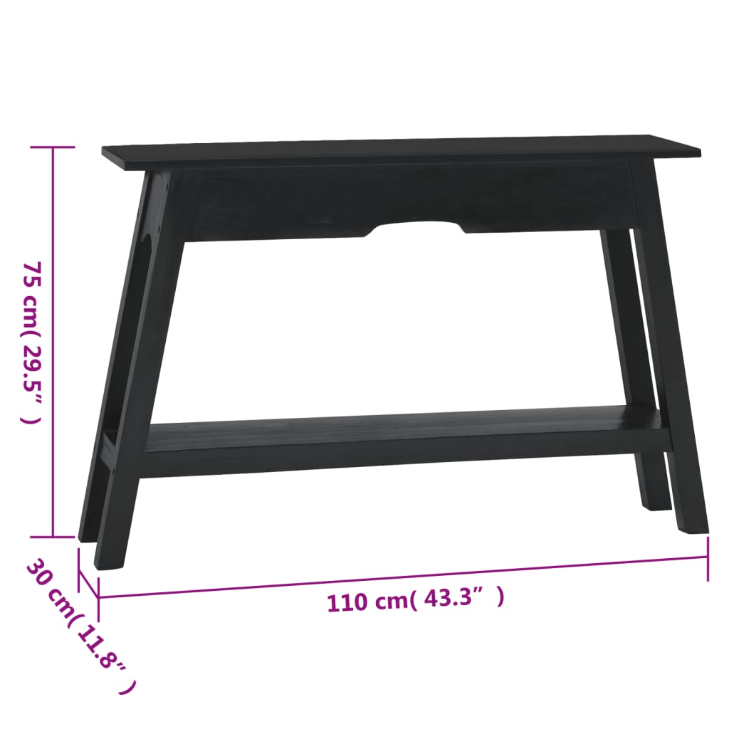 vidaXL Console Table Black 110x30x75 cm Solid Wood Mahogany