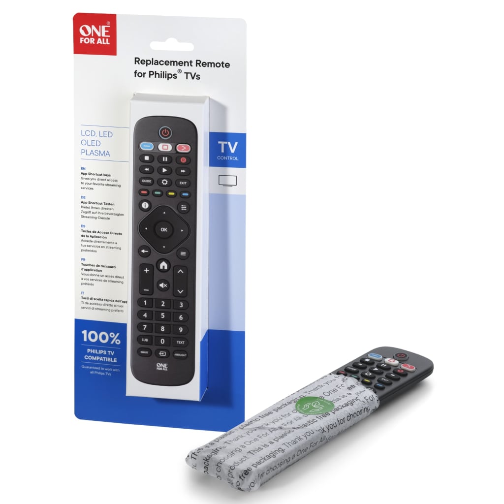 One For All TV Replacement Remote Control Philips Black