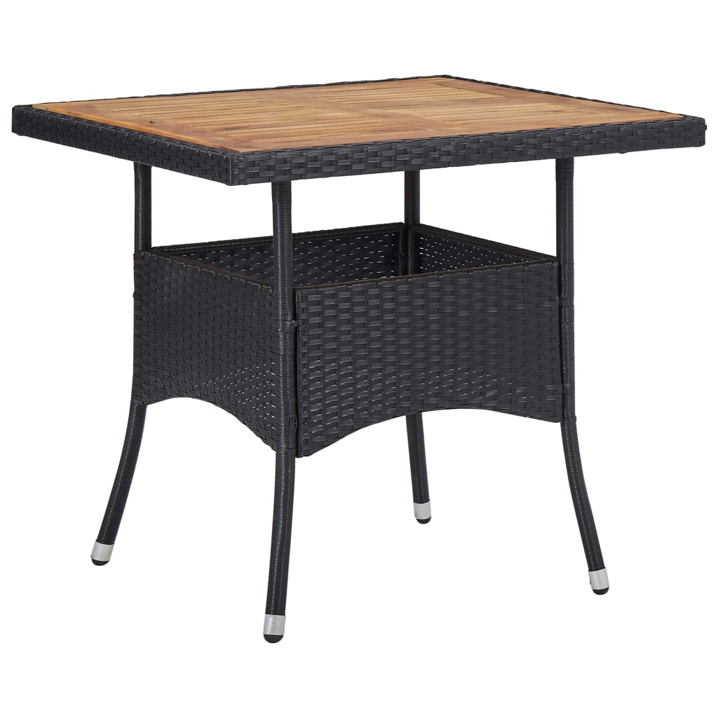 vidaXL Outdoor Dining Table Black Poly Rattan and Solid Acacia Wood