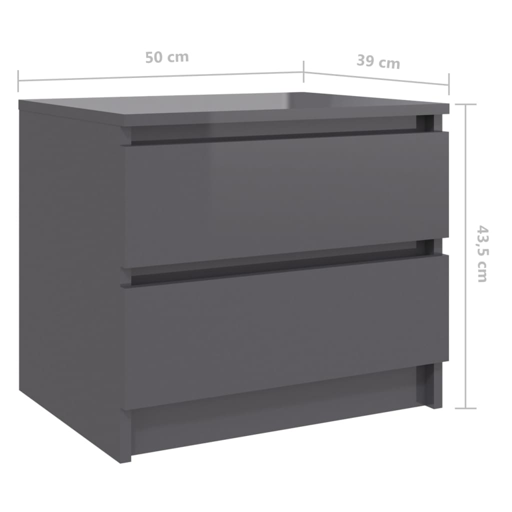 vidaXL Bed Cabinets 2 pcs High Gloss Grey 50x39x43.5 cm Engineered Wood