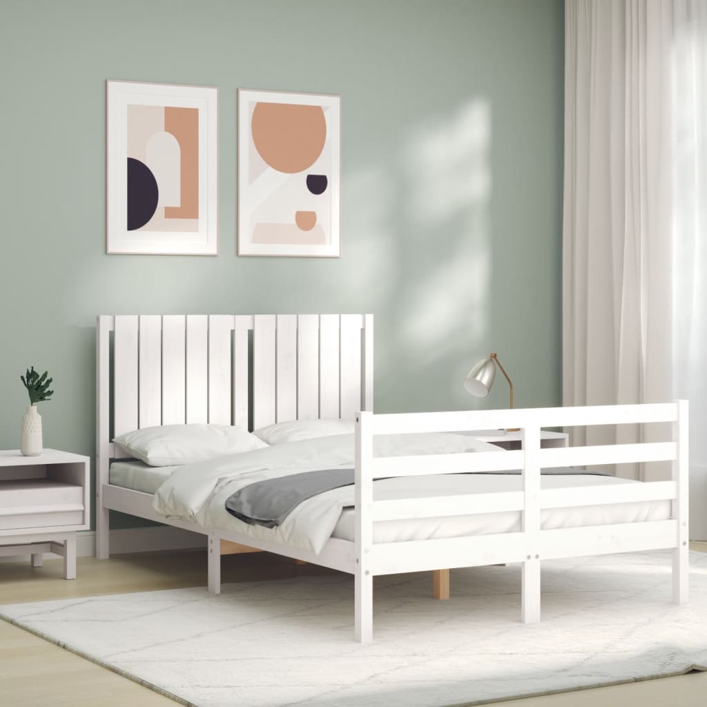 vidaXL Bed Frame with Headboard White 120x200 cm Solid Wood