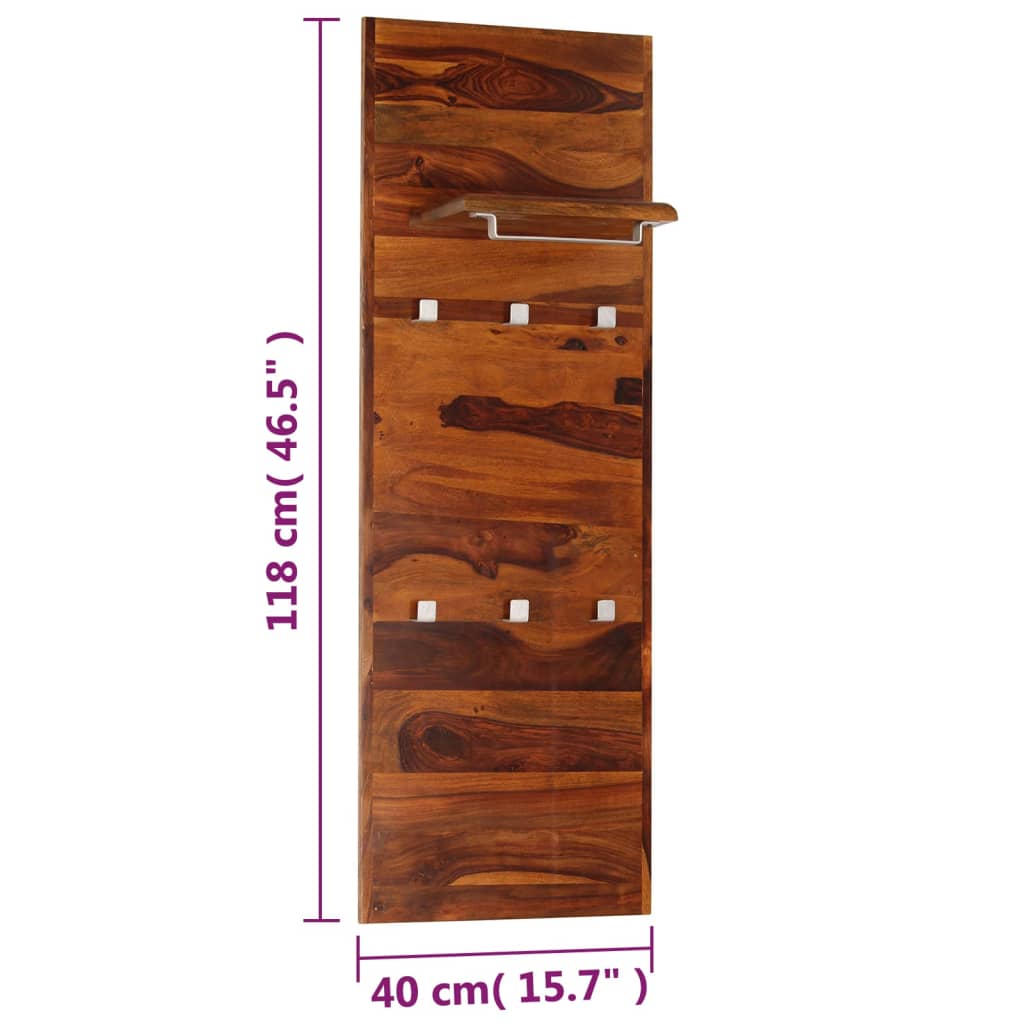vidaXL Coat Rack Solid Sheesham Wood 118x40 cm