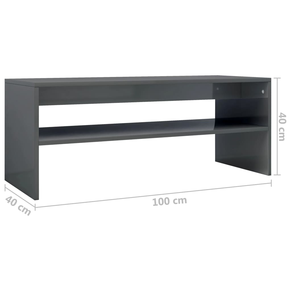 vidaXL Coffee Table High Gloss Grey 100x40x40 cm Engineered Wood
