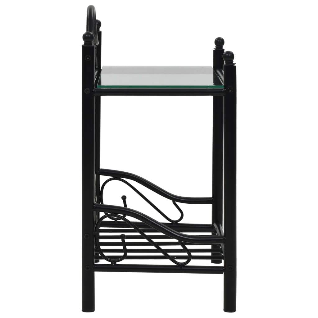 vidaXL Bedside Table Steel and Tempered Glass 45x30.5x60 cm Black