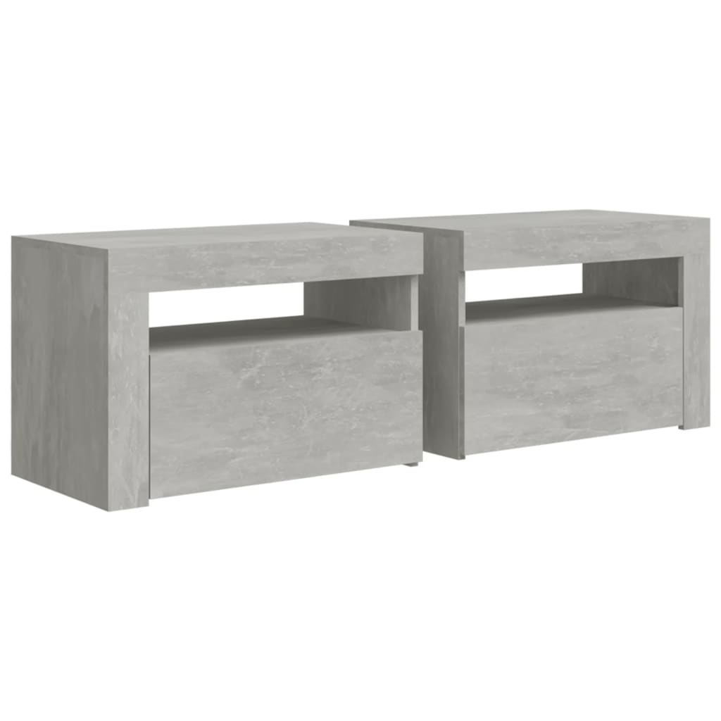 vidaXL Bedside Cabinets 2 pcs with LEDs Concrete Grey 60x35x40 cm