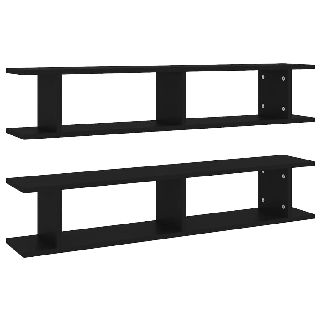 vidaXL Wall Shelf 2 pcs Black 105x18x20 cm Engineered Wood