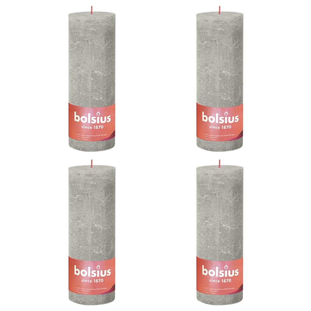 Bolsius Rustic Pillar Candles Shine 4 pcs 190x68 mm Sandy Grey