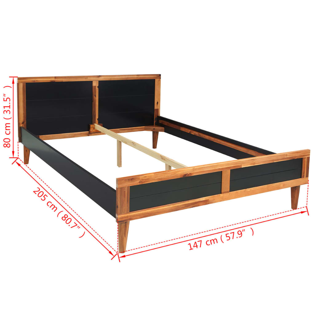 vidaXL Bed Frame Black Solid Acacia Wood 140x200 cm