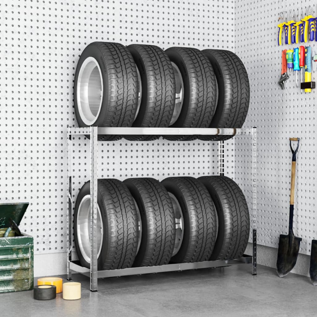 vidaXL 2-Layer Tire Rack Silver 110x40x110 cm Steel