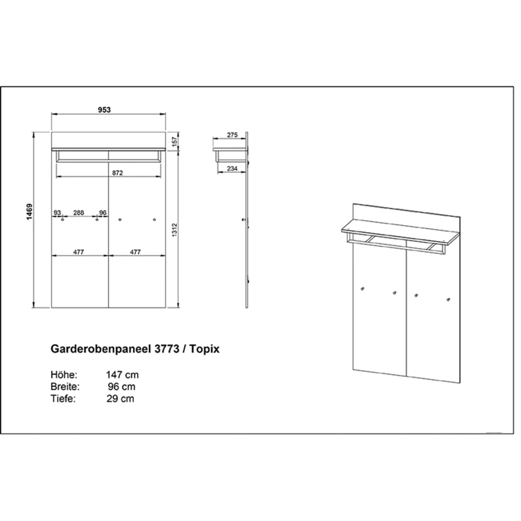 Germania Coat Rack Panel Topix 96x29x147 cm White and Concrete
