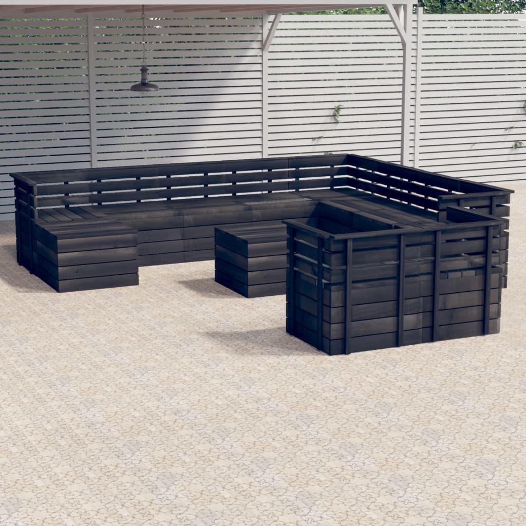 vidaXL 10 Piece Garden Pallet Lounge Set Solid Pinewood Dark Grey