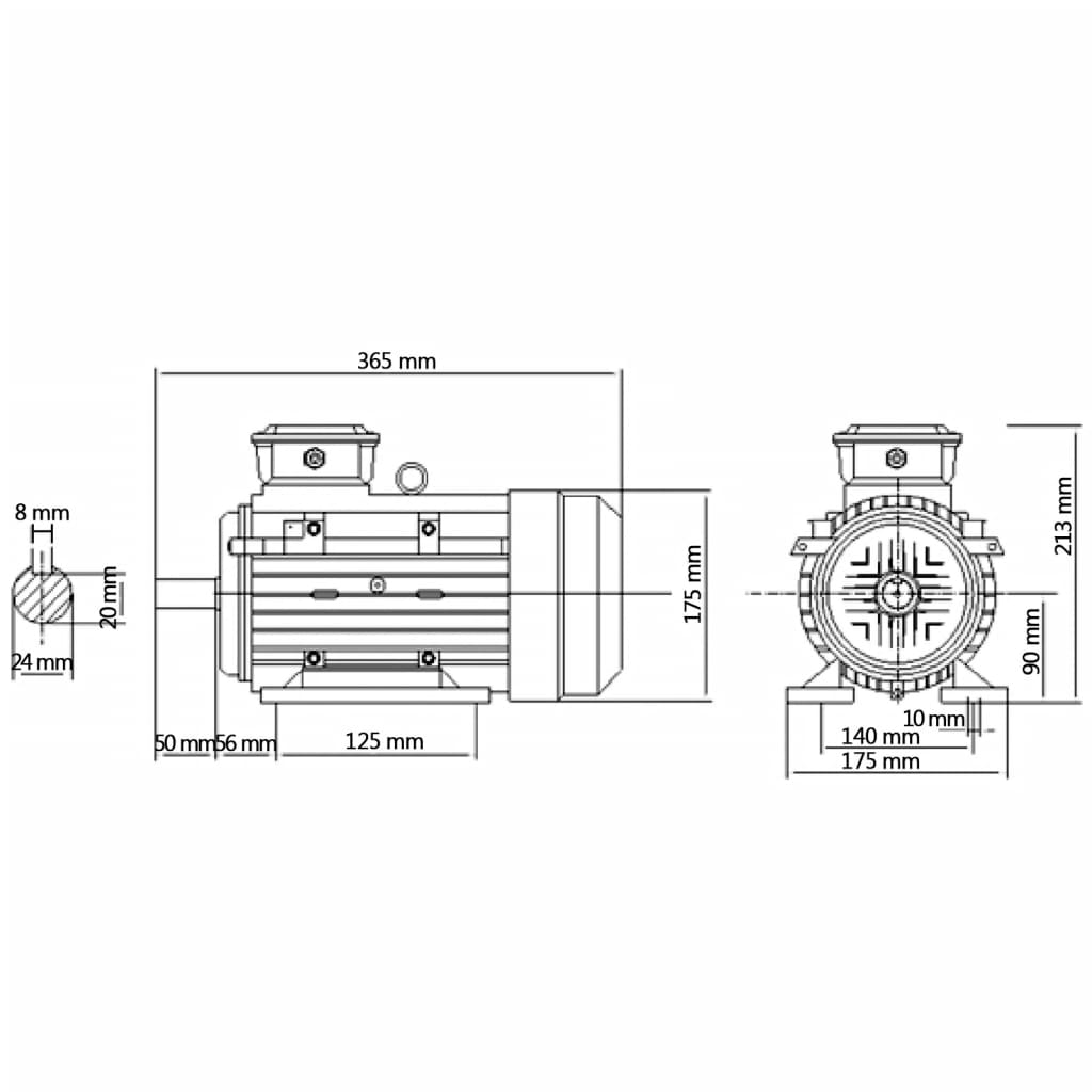 vidaXL 3 Phase Electric Motor Aluminium 2.2kW/3HP 2 Pole 2840 RPM
