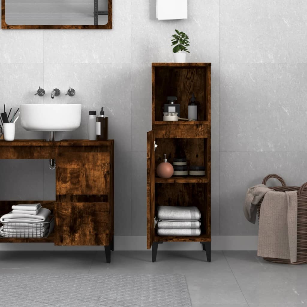 vidaXL Bathroom Cabinet Smoked Oak 30x30x100 cm Engineered Wood | vidaXL.ie