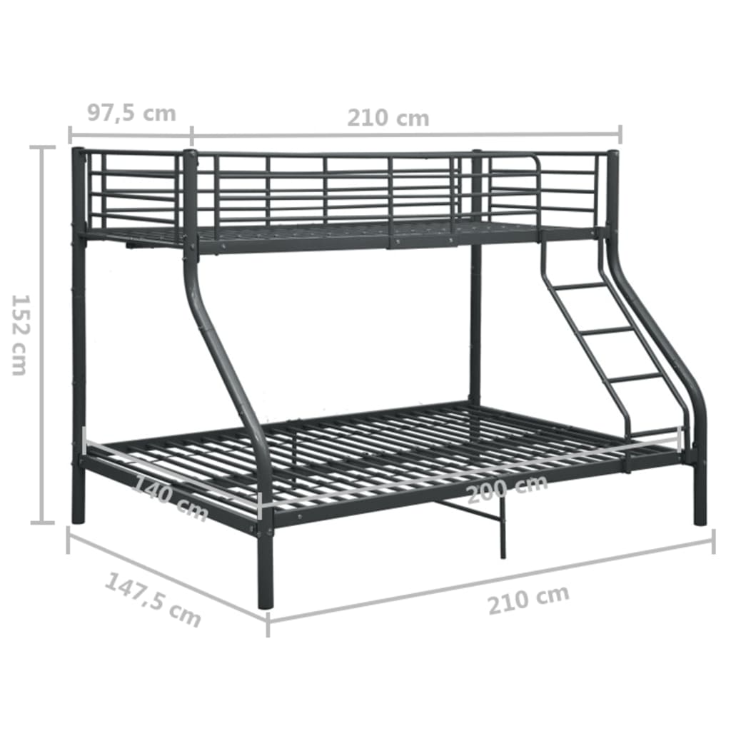 vidaXL Bunk Bed Frame Black Metal 140x200 cm/90x200 cm