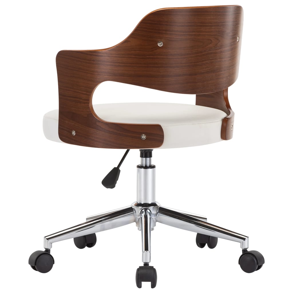 vidaXL Swivel Office Chair White Bent Wood and Faux Leather