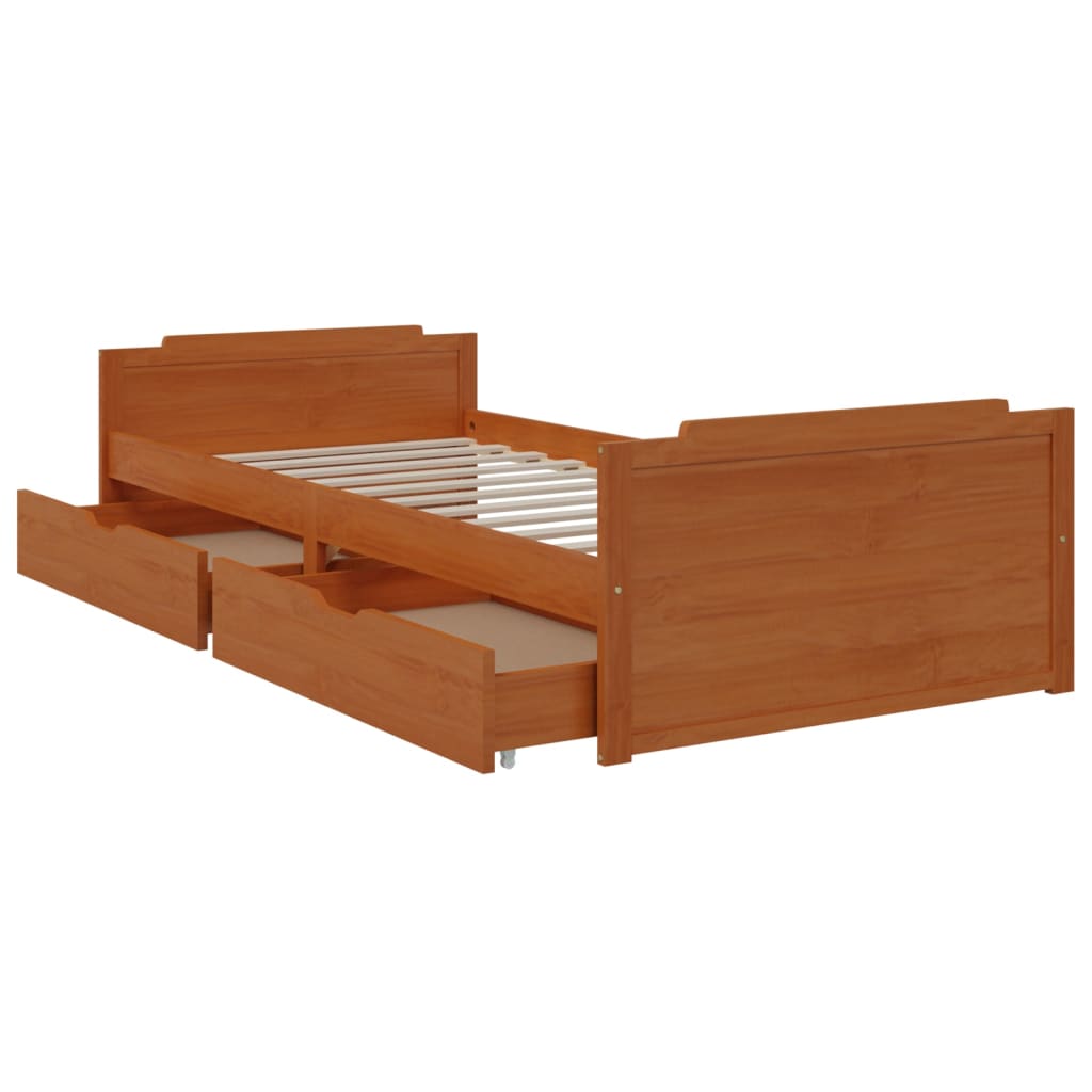 vidaXL Bed Frame with Drawers Honey Brown Solid Wood Pine 90x200 cm
