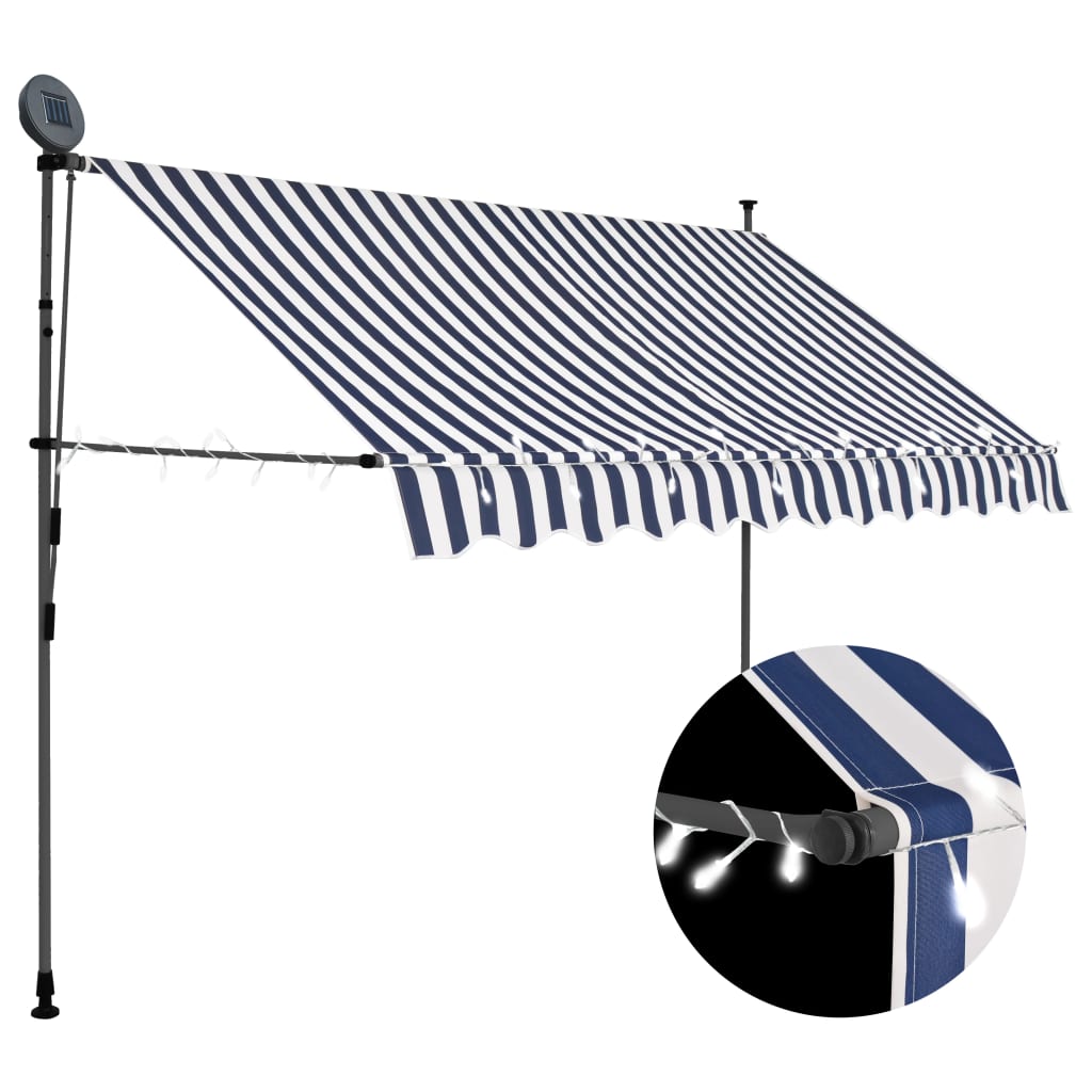 vidaXL Manual Retractable Awning with LED 250 cm Blue and White