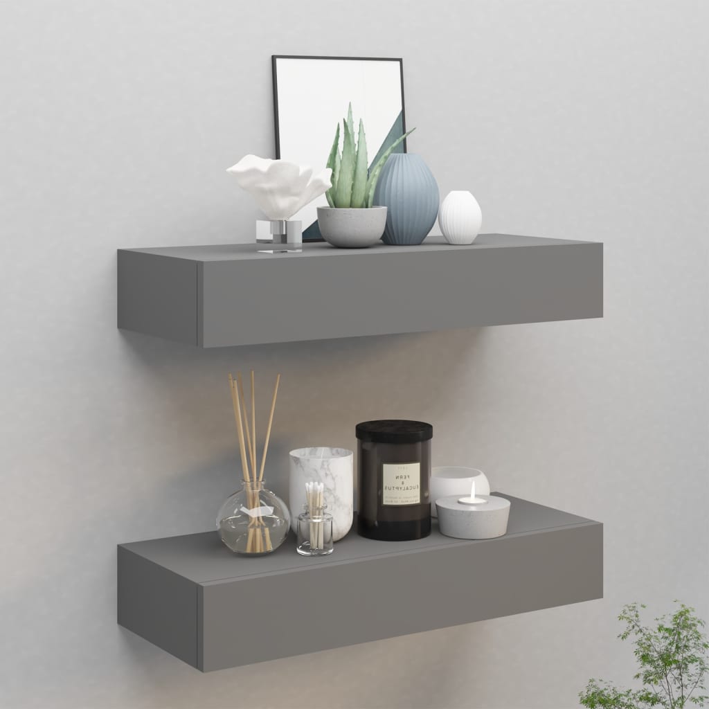 vidaXL Wall-mounted Drawer Shelves 2 pcs Grey 60x23.5x10cm MDF