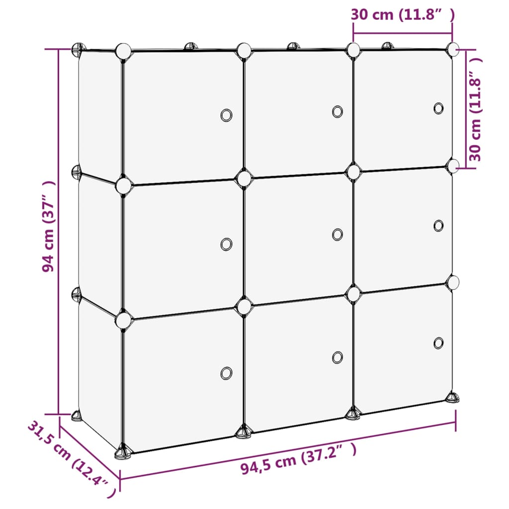 vidaXL Storage Cube Organiser with 9 Cubes and Doors Transparent PP