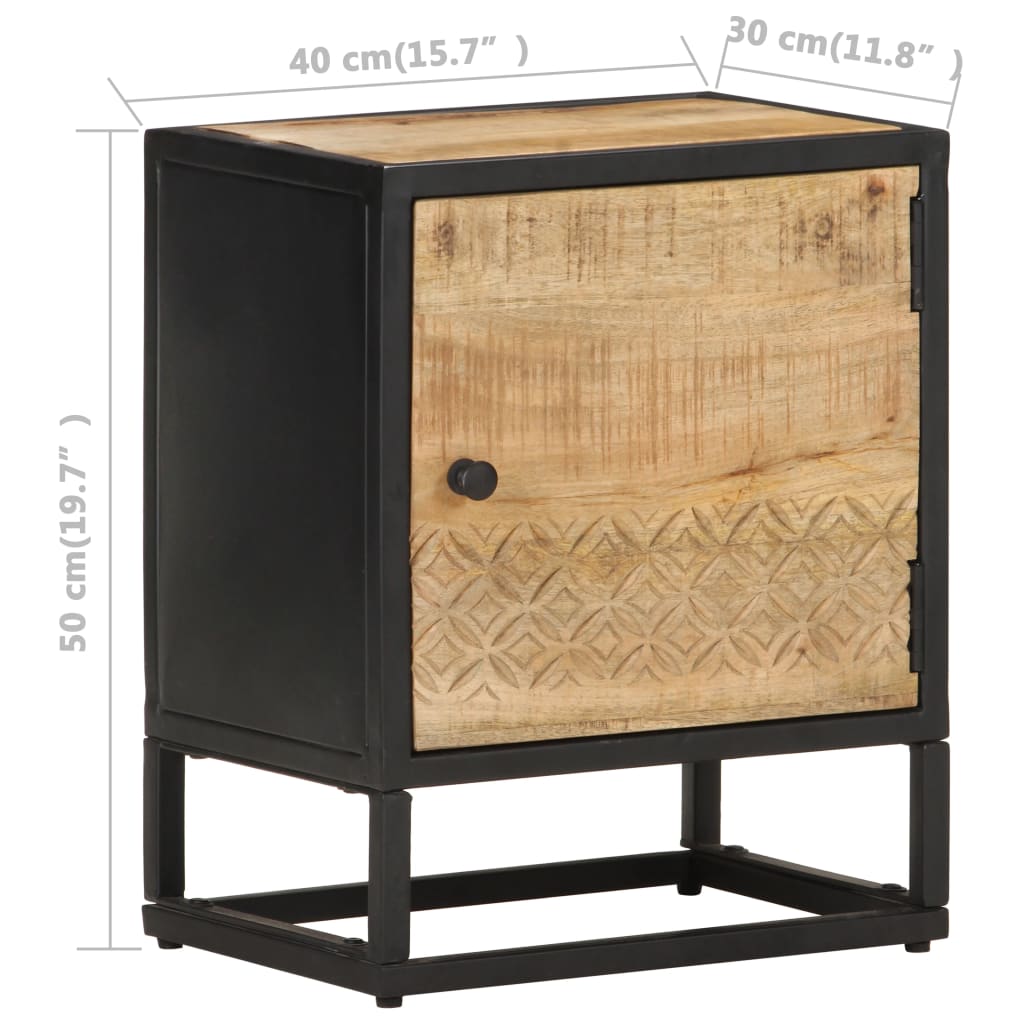 vidaXL Bedside Cabinet with Carved Door 40x30x50 cm Rough Mango Wood