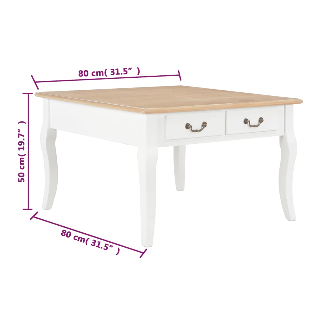 vidaXL Coffee Table White 80x80x50 cm Wood