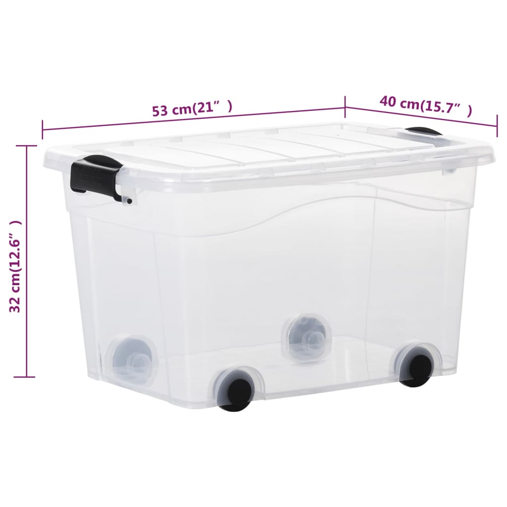 vidaXL Storage Boxes with Wheels & Lids 2 pcs Transparent 40 L