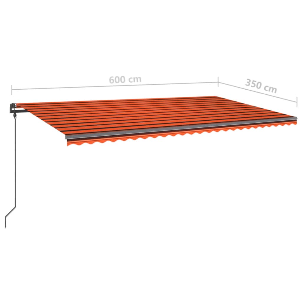 vidaXL Manual Retractable Awning with LED 6x3.5 m Orange and Brown