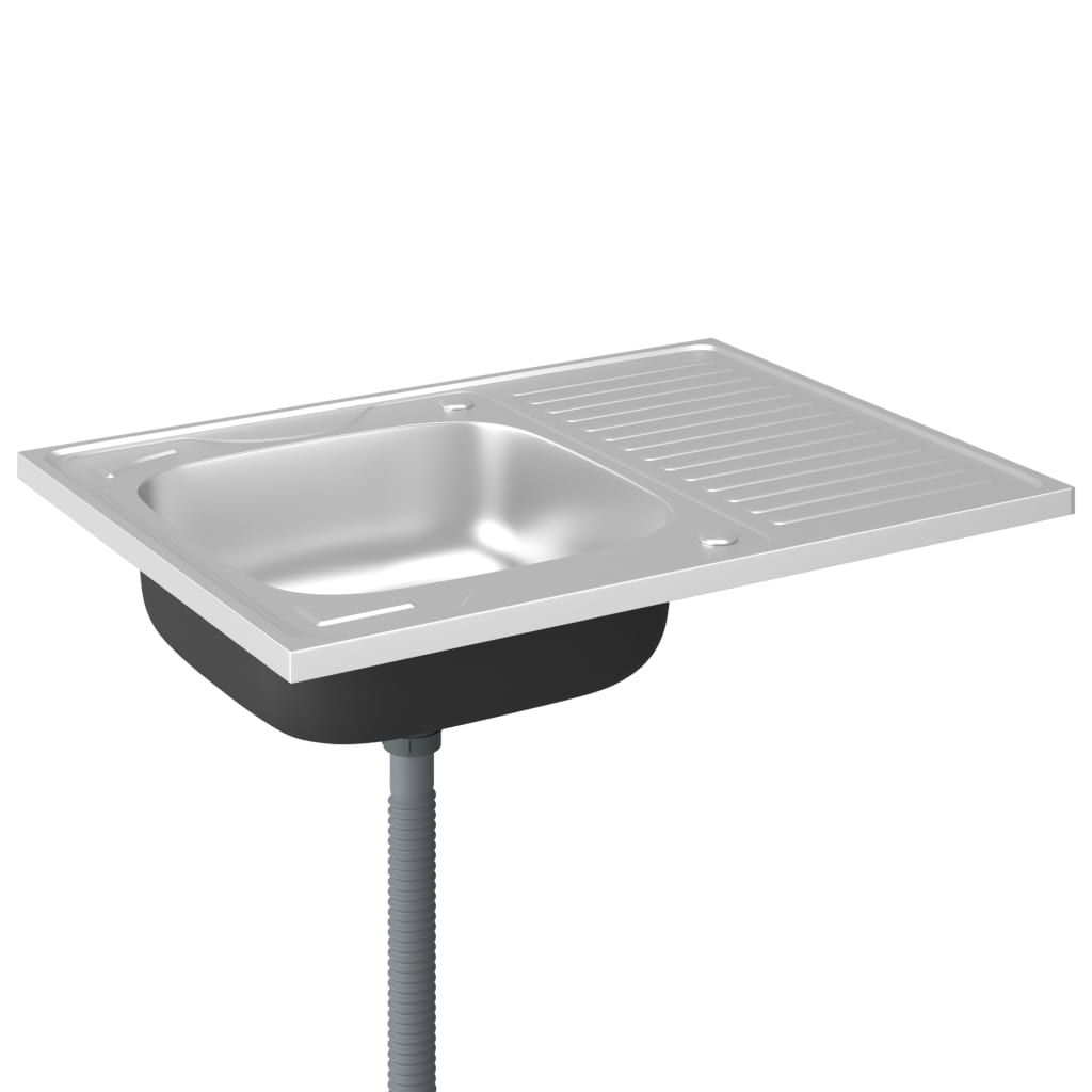 vidaXL Kitchen Sink with Drainer Set Silver 800x600x155 mm Stainless Steel