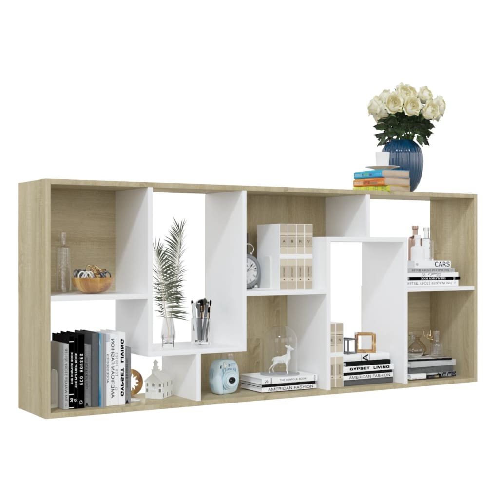 vidaXL Book Cabinet White and Sonoma Oak 67x24x161 cm Chipboard