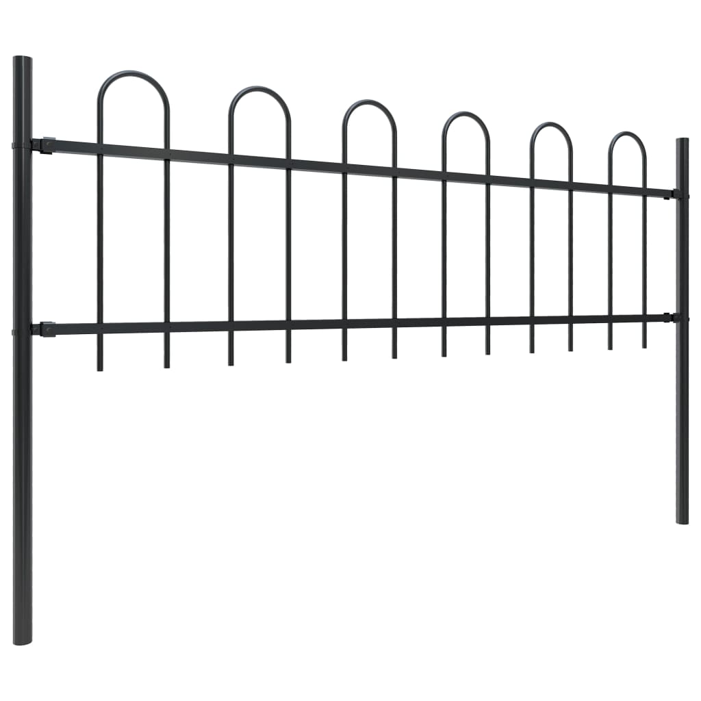 vidaXL Garden Fence with Hoop Top Steel 6.8x0.6 m Black