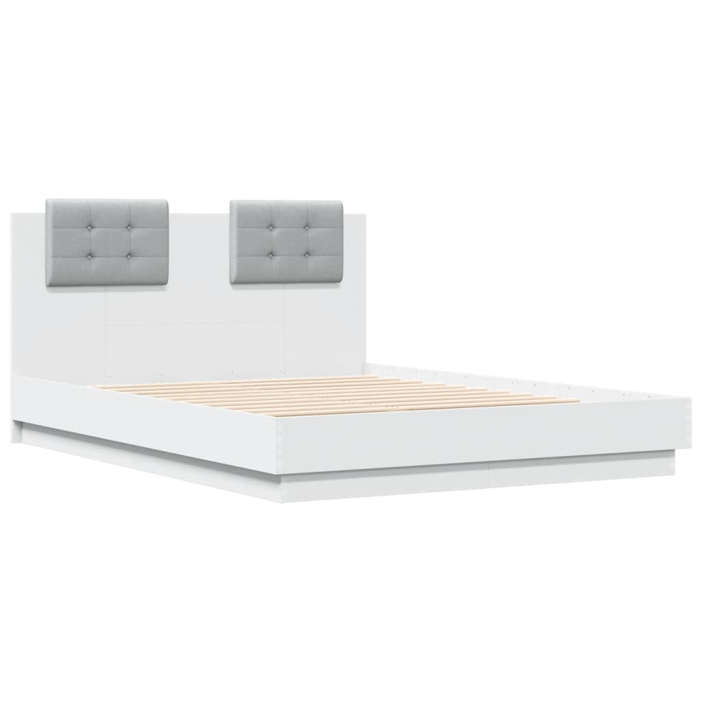 vidaXL Bed Frame with Headboard and LED Lights White 135x190 cm Double