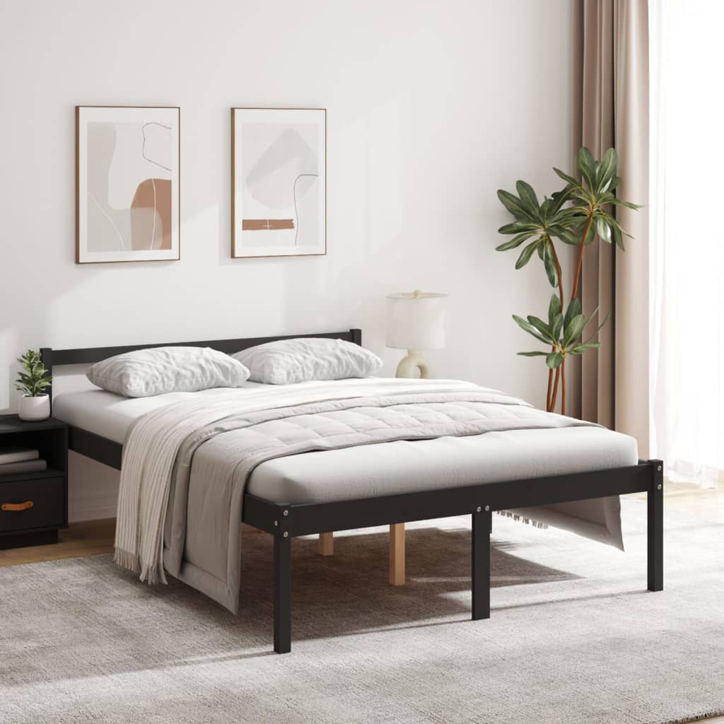 vidaXL Bed Frame Black 120x190 cm Small Double Solid Wood Pine