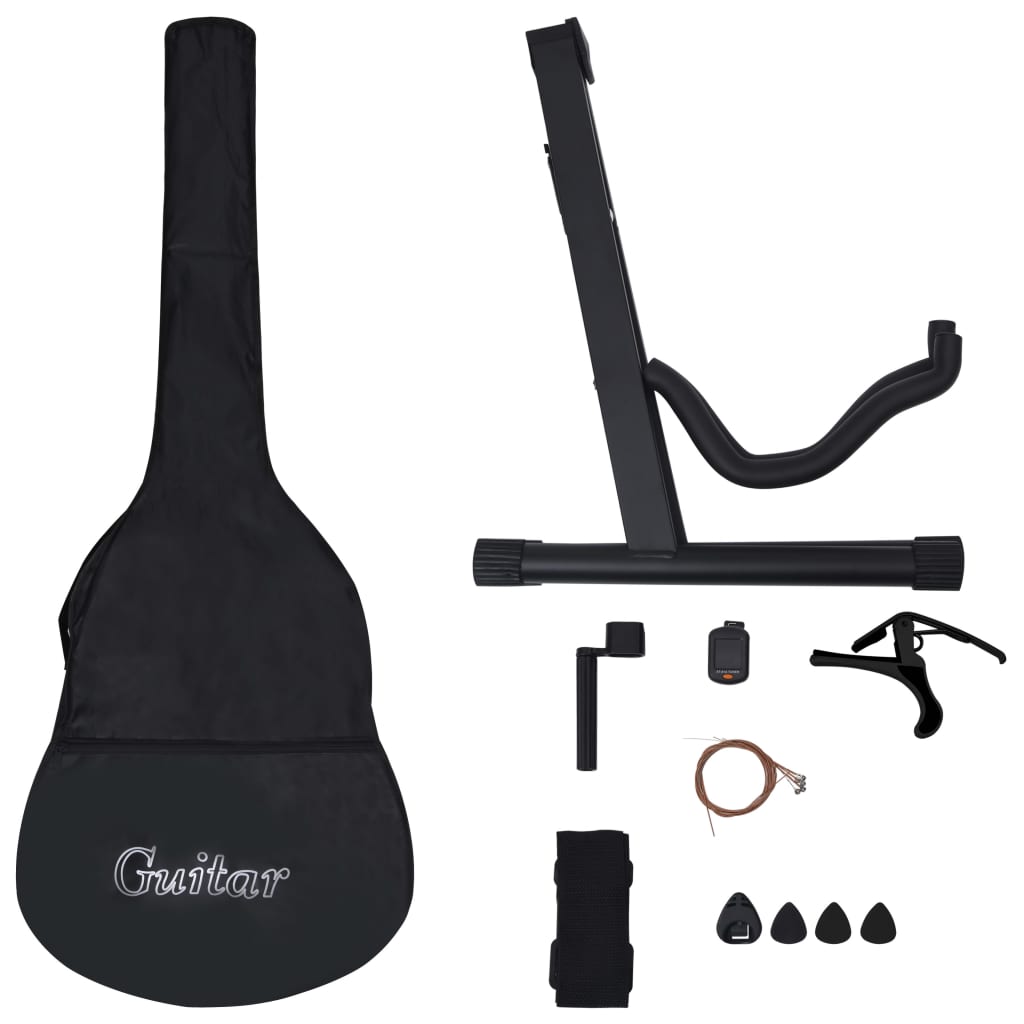 vidaXL 12 Piece Western Guitar Set with Equalizer and 6 Strings Black