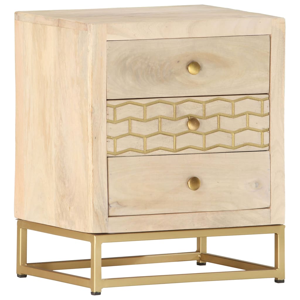 vidaXL Bedside Cabinet Gold 40x30x50 cm Solid Mango Wood