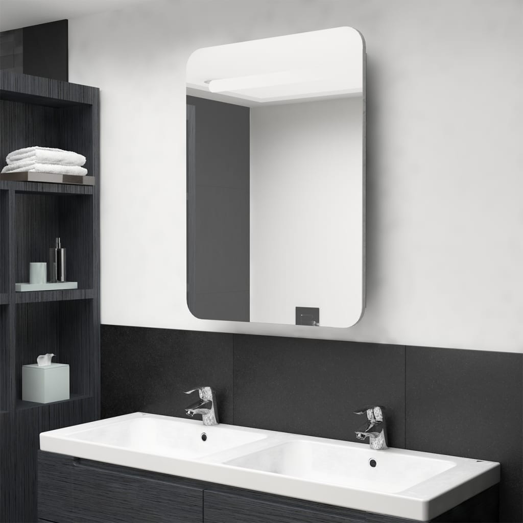 vidaXL LED Bathroom Mirror Cabinet Concrete Grey 60x11x80 cm
