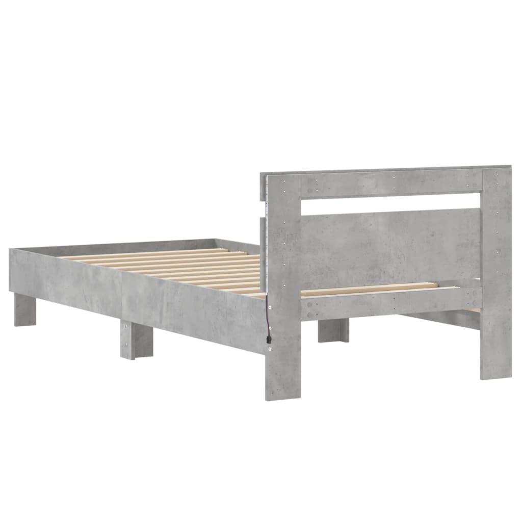 vidaXL Bed Frame with Headboard and LED Lights Concrete Grey 75x190 cm Small Single