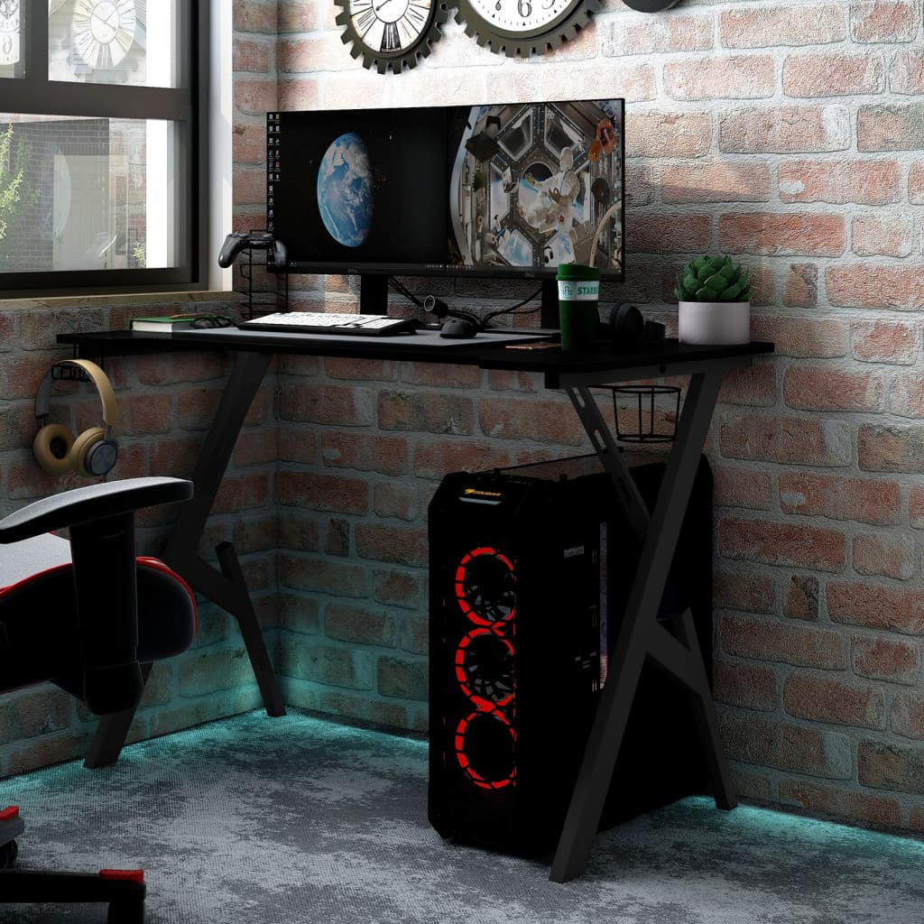 vidaXL Gaming Desk with Y Shape Legs Black 90x60x75 cm