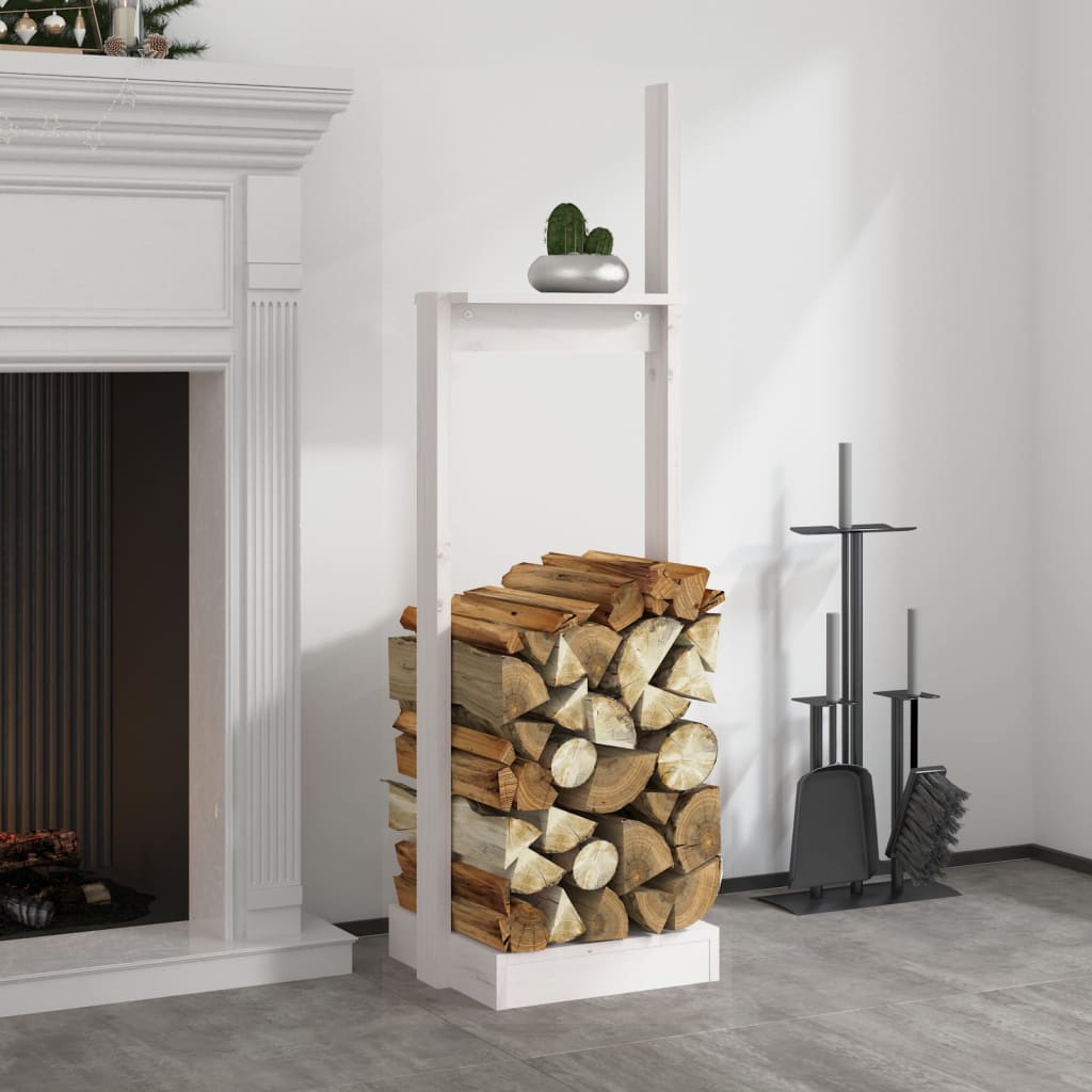 vidaXL Log Holder White 33.5x30x110 cm Solid Wood Pine