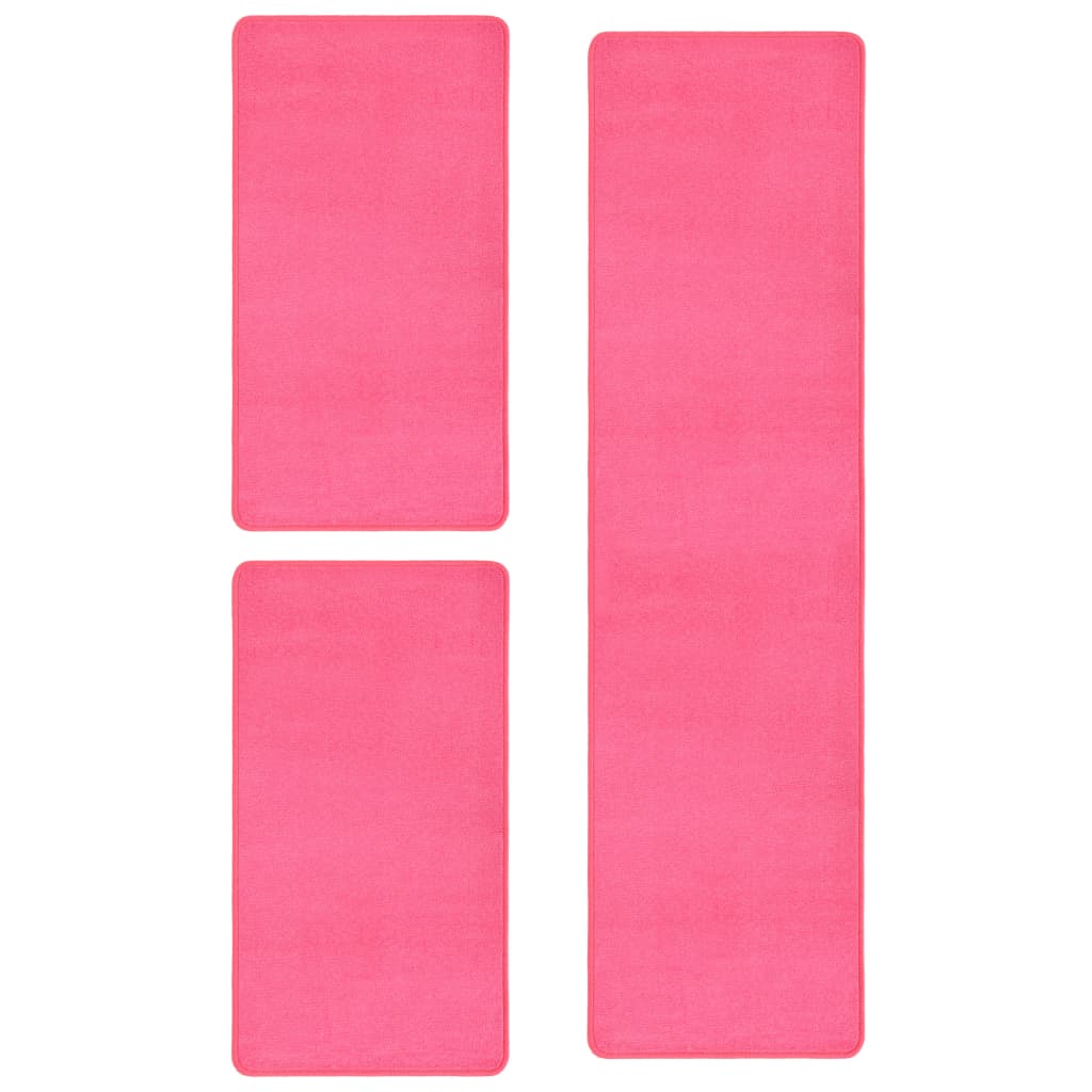 vidaXL Bed Carpets Shaggy High Pile 3 pcs Pink