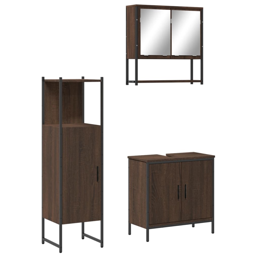 vidaXL 3 Piece Bathroom Furniture Set Brown Oak Engineered Wood