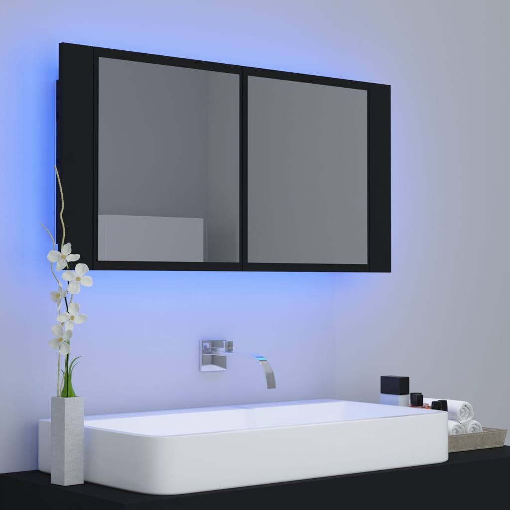 vidaXL LED Bathroom Mirror Cabinet Black 90x12x45 cm Acrylic
