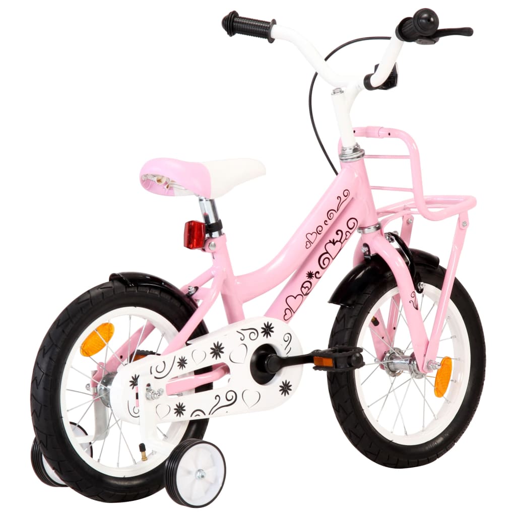 vidaXL Kids Bike with Front Carrier 14 inch White and Pink