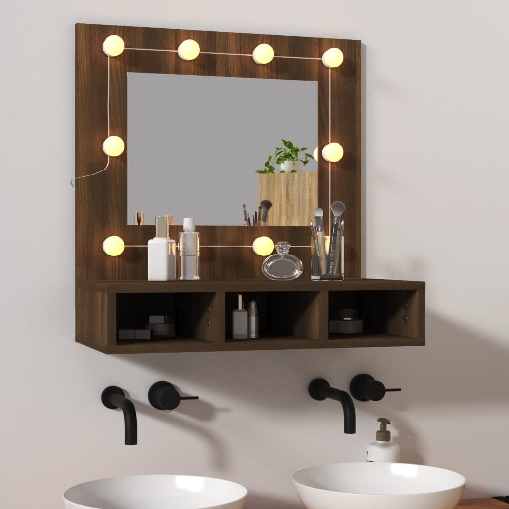 vidaXL Mirror Cabinet with LED Brown Oak 60x31.5x62 cm