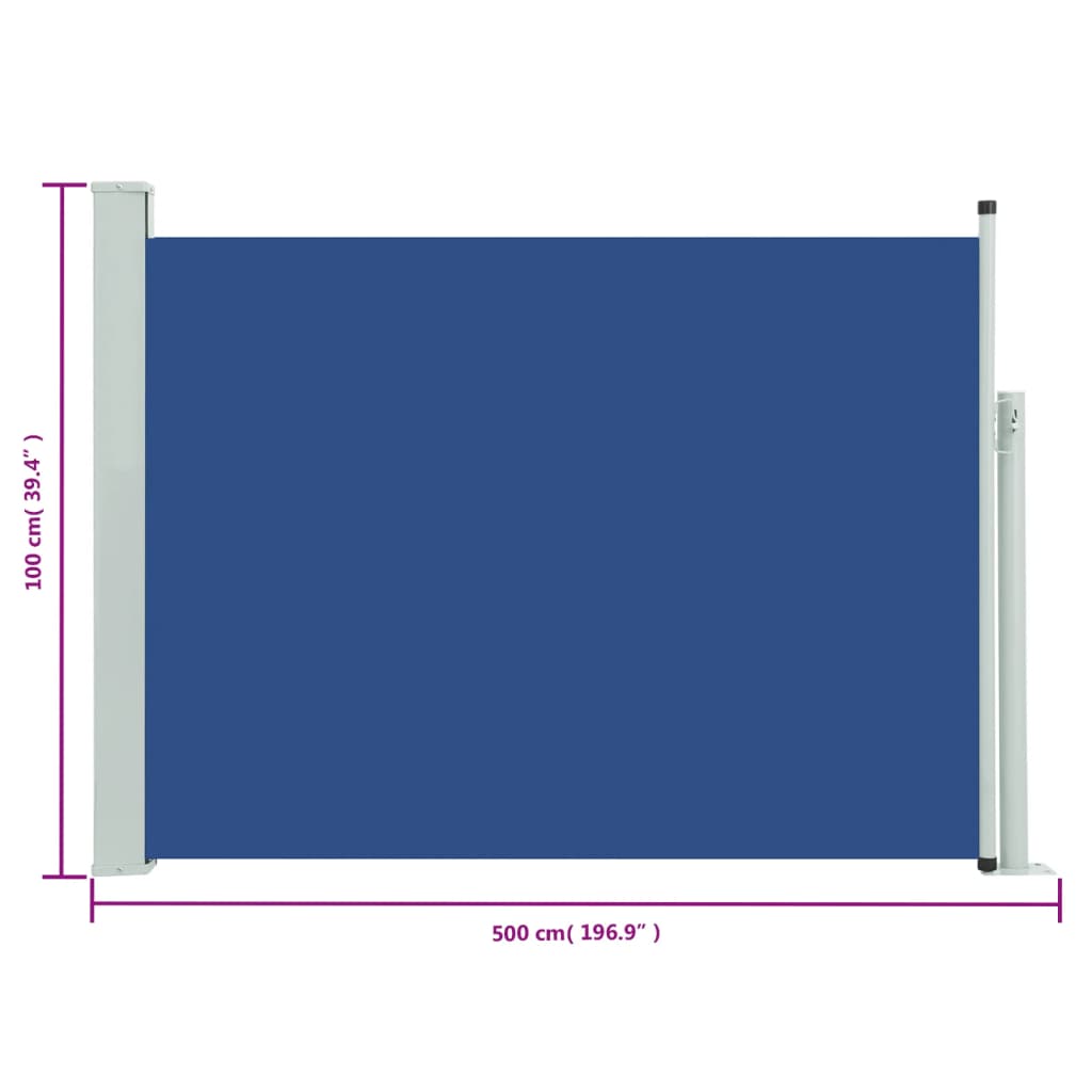 vidaXL Patio Retractable Side Awning 100x500 cm Blue